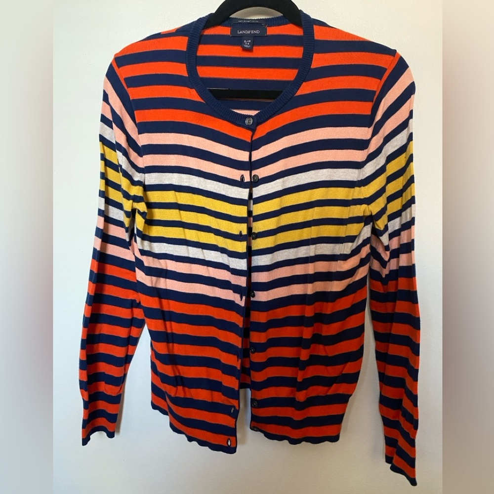 Lands End Striped Cardigan